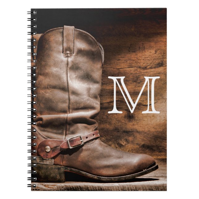 Caderno Espiral Boots de Vaca Espur Coun Monograma Nota Inicial (Frente)