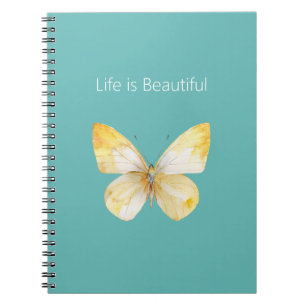 Caderno Espiral Borboleta Amarela Creme Branca