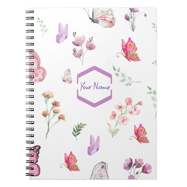 Caderno Espiral Borboleta Aquarela que você pode personalizar (Frente)