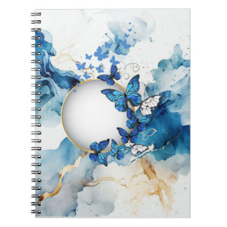 Caderno Espiral Borboleta Azul e Aquarela com um toque de Ouro