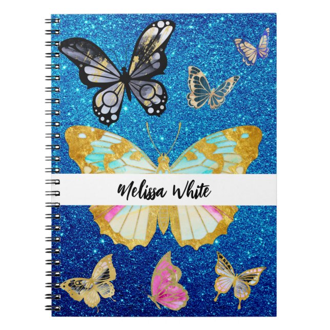 Caderno Espiral Borboleta Azul Personalizada (Frente)