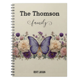 Caderno Espiral Borboleta Azul Vintage com Floral para Família