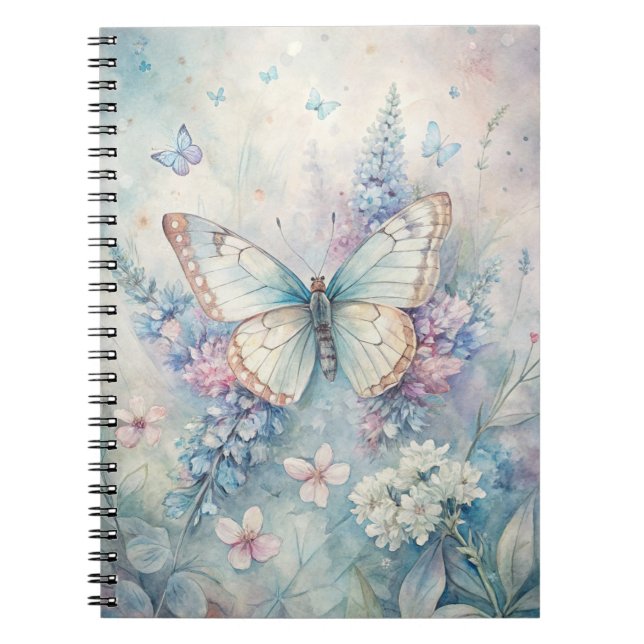 Caderno Espiral Borboleta bonito em Flores (Frente)
