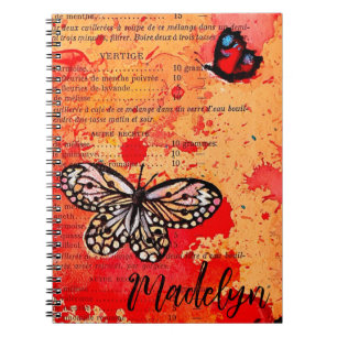 Caderno Espiral Borboleta-branca Aquarela Vintage Boho Adicionar N