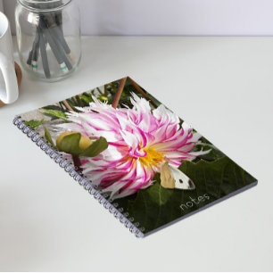 Caderno Espiral Borboleta branca de repolho no verso Dahlia Floral