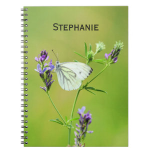 Caderno Espiral Borboleta Branca Verde-de-Olho