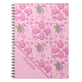 Caderno Espiral Borboleta Cavalo-marinho em Bolhas Notebook Pink P