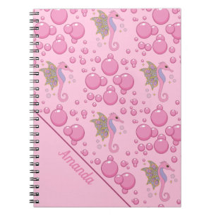 Caderno Espiral Borboleta Cavalo-marinho em Bolhas Notebook Pink P