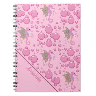 Caderno Espiral Borboleta Cavalo-marinho em Bolhas Notebook Pink P