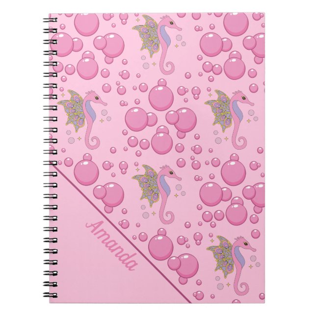 Caderno Espiral Borboleta Cavalo-marinho em Bolhas Notebook Pink P (Frente)