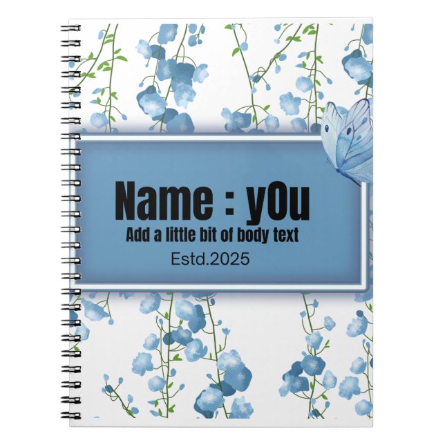Caderno Espiral borboleta cercada por arbustos azuis (Frente)