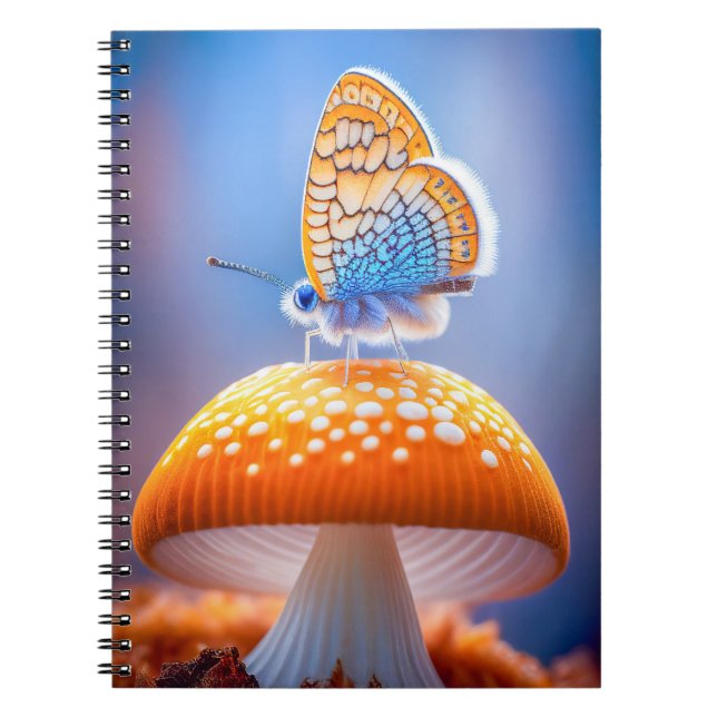 Caderno Espiral Borboleta Cogumelo Calmo Natureza Tranquila Pacífi (Frente)