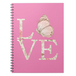 Caderno Espiral Borboleta de Amor Rosa Floral