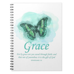 Caderno Espiral Borboleta de Bíblia cristã Verse: Graça