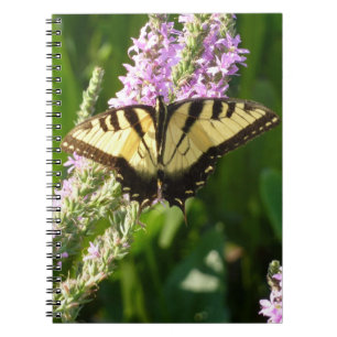 Caderno Espiral Borboleta-de-cauda-andorinha em Flores Roxas