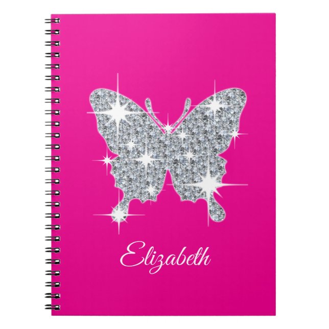 Caderno Espiral Borboleta de diamantes falsos personalizada (Frente)