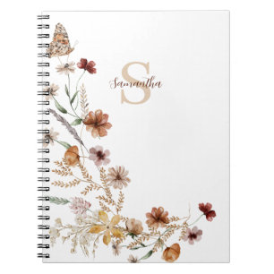 Caderno Espiral Borboleta de flor selvagem russa personalizada