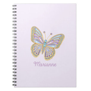 Caderno Espiral Borboleta de Joias Azul Roxo Dourado