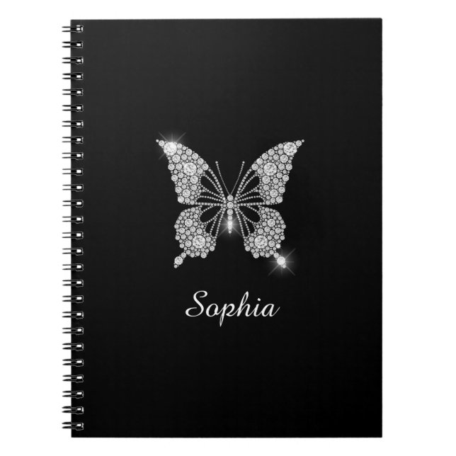 Caderno Espiral Borboleta de Ouros Brancos, nome de script DIY, pr (Frente)