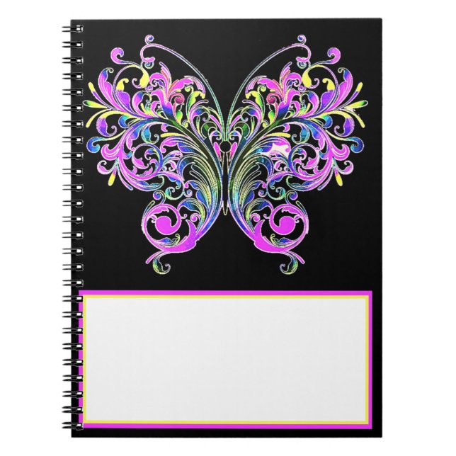 Caderno Espiral borboleta de renda roxa (Frente)