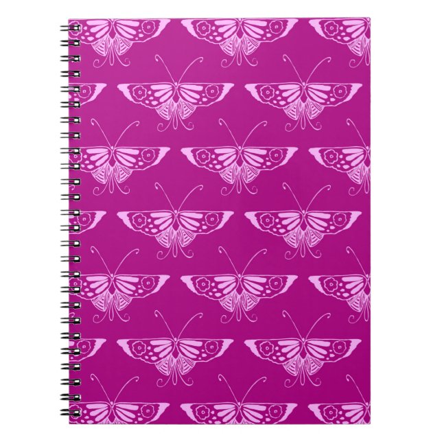Caderno Espiral Borboleta Deco estilizada - magenta e rosa (Frente)