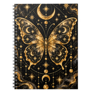 Caderno Espiral Borboleta Dourada Celestial Lua & Estrelas