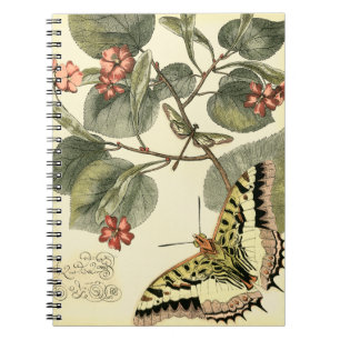 Caderno Espiral Borboleta e Dragonfly com Flores Vermelhas