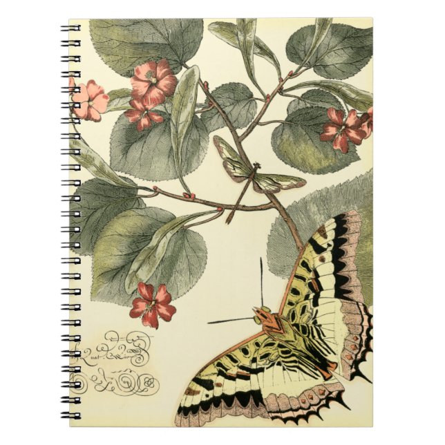 Caderno Espiral Borboleta e Dragonfly com Flores Vermelhas (Frente)