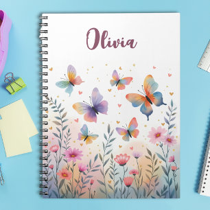 Caderno Espiral Borboleta Encantadora de Aquarela em Prado