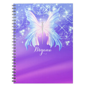 Caderno Espiral Borboleta Fantasia Rosa e Lilás Brilho