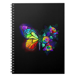 Caderno Espiral Borboleta-flor-arco-íris
