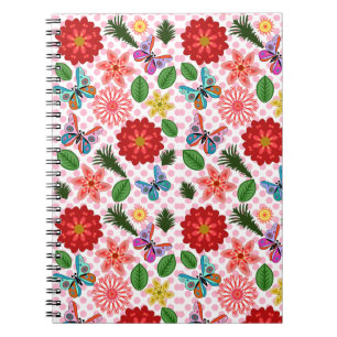 Caderno Espiral Borboleta Floral de Jardim de Primavera Moderna