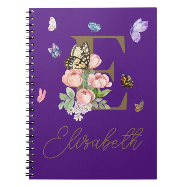 Caderno Espiral Borboleta inicial personalizada do notebook (Frente)