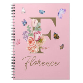 Caderno Espiral Borboleta inicial personalizada do notebook