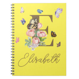 Caderno Espiral Borboleta inicial personalizada do notebook