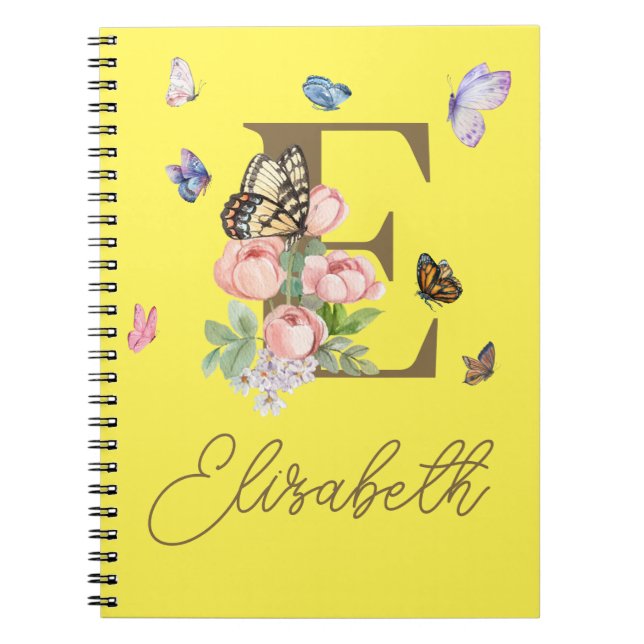 Caderno Espiral Borboleta inicial personalizada do notebook (Frente)