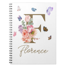 Caderno Espiral Borboleta inicial personalizada do notebook