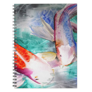 Caderno Espiral Borboleta Koi aquarela Japonês Peixe Art