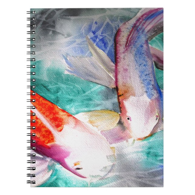Caderno Espiral Borboleta Koi aquarela Japonês Peixe Art (Frente)
