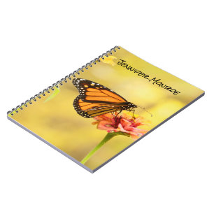 Caderno Espiral Borboleta Monarca na Zinnia