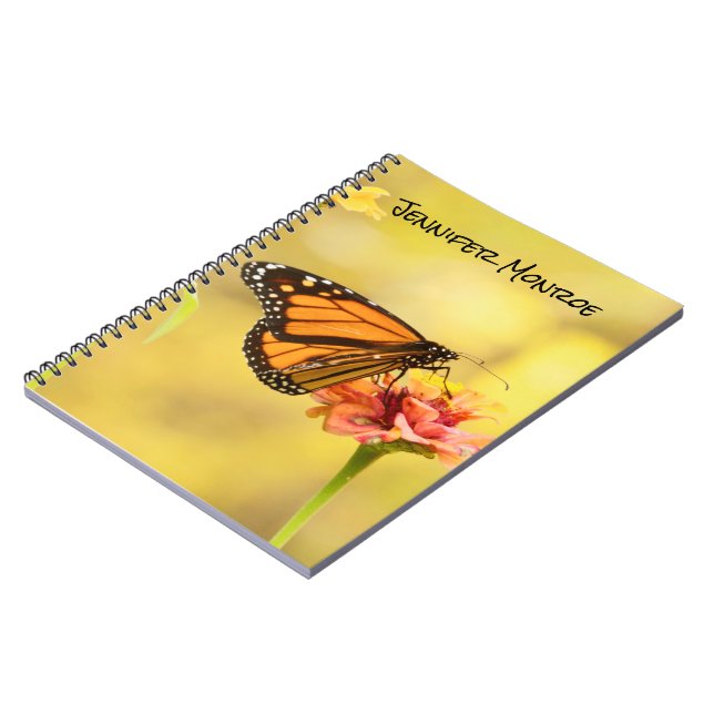 Caderno Espiral Borboleta Monarca na Zinnia (Left Side)