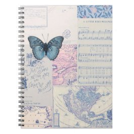 Caderno Espiral Borboleta Musical em Notebook Azul e Branco