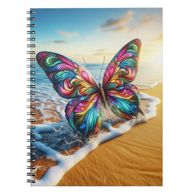 Caderno Espiral Borboleta na praia (Frente)