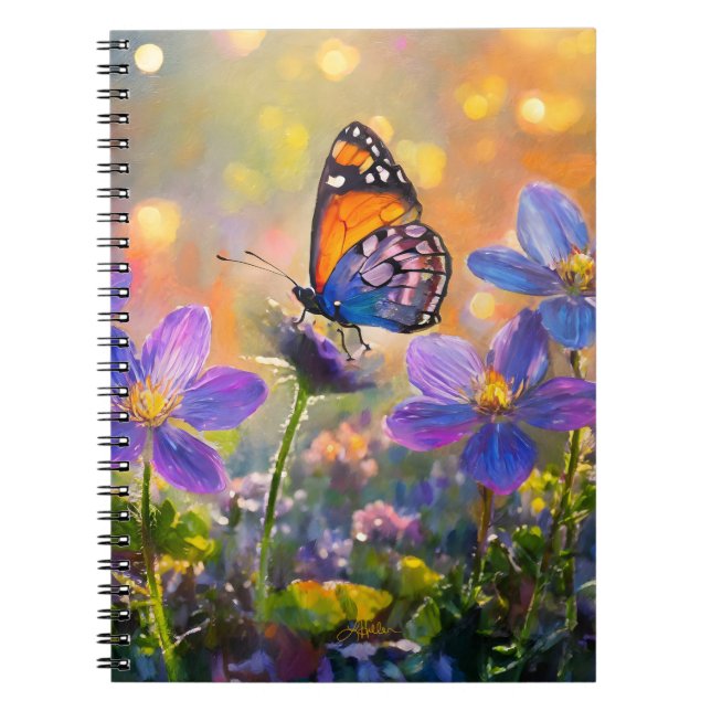 Caderno Espiral Borboleta Pequena sobre flores silvestres no nasce (Frente)
