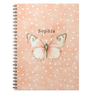 Caderno Espiral Borboleta Pontos Brancos Rosa Menina  