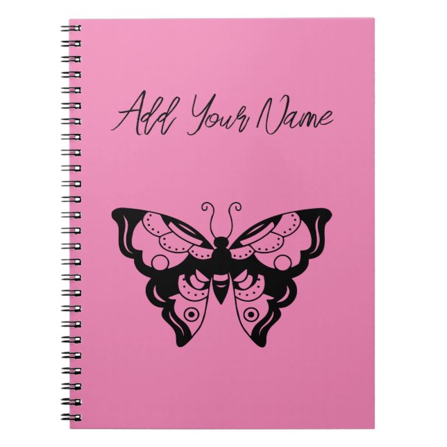 Caderno Espiral Borboleta rosa - Crie seu próprio notebook (Frente)