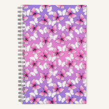 Caderno Espiral Borboleta Rosa e Branco Bonito
