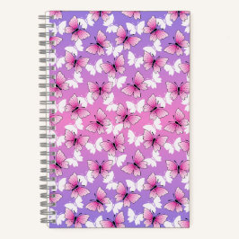 Caderno Espiral Borboleta Rosa e Branco Bonito
