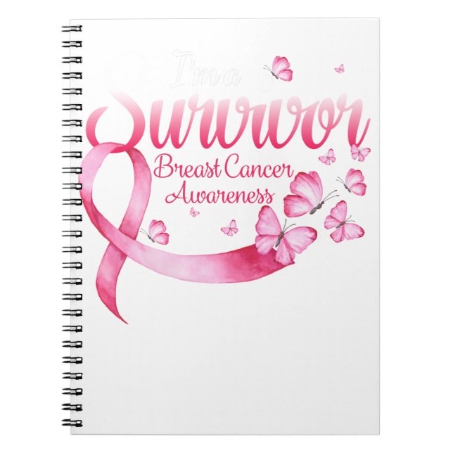 Caderno Espiral Borboleta rosa Eu sou um Cancer de Sobrevivência (Frente)