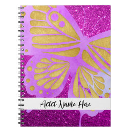 Caderno Espiral Borboleta rosa personalizada